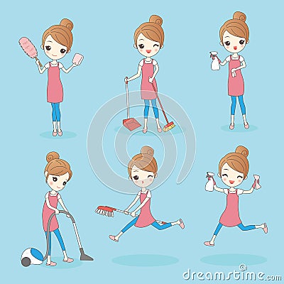 Young woman is doing housework Vector Illustration