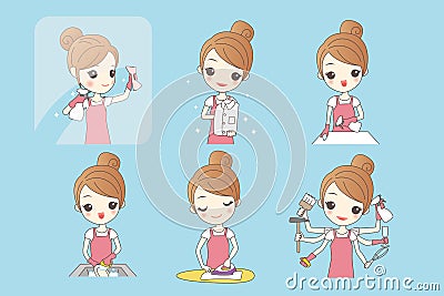 Young woman is doing housework Vector Illustration