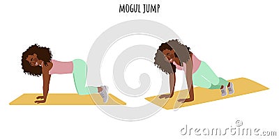 Young woman doing mogul jump exercise Cartoon Illustration