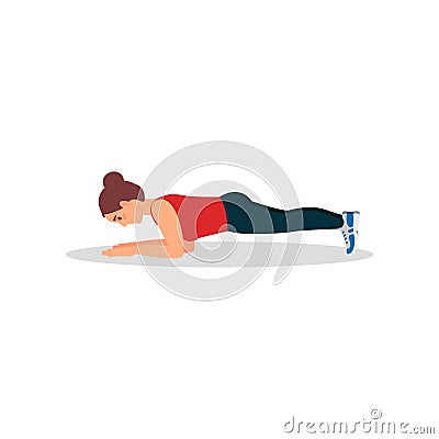 Young woman doing plank press exercise. Active and healthy lifestyle. Colorful flat vector illustration Vector Illustration