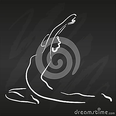 Young woman doing yoga one stroke drawing on black chalkboard, Swallow pose asana, simple vector illustration Vector Illustration