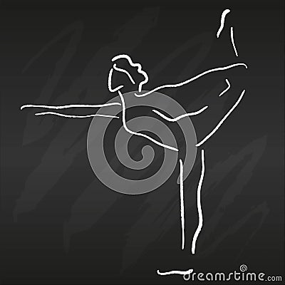 Young woman doing yoga one stroke drawing on black chalkboard, Swallow pose asana, simple vector illustration Vector Illustration