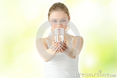 Young woman drinking fresh cold water Stock Photo