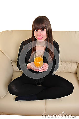 young woman drinks home made juice Stock Photo