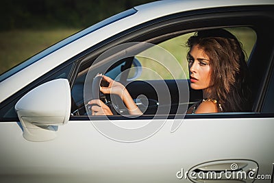 Young woman drive car Stock Photo