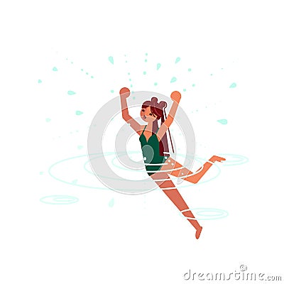 Young woman drowns in the sea Vector Illustration