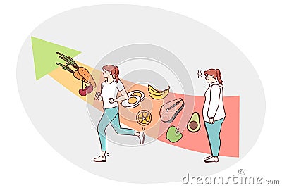 Woman change training and eating healthy food Vector Illustration