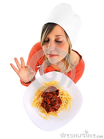 Young woman eating spaghetti Stock Photo
