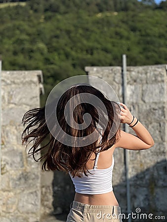 Young woman enjoying freedom, youth, summer heat Stock Photo