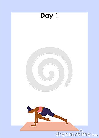 Young woman is exercising. Fitness training program. Training schedule Vector Illustration