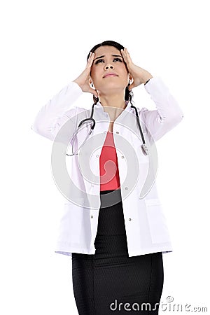 Shocked doctor woman expresses shock. Stock Photo