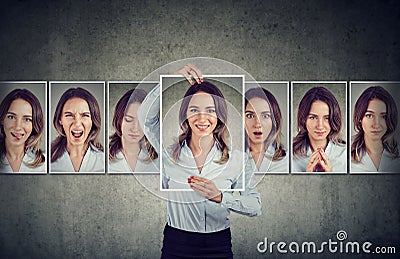 Young woman expressing different emotions Stock Photo