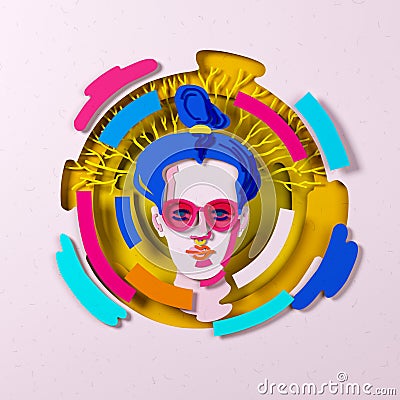 Young woman in eyeglasses with some psychological background. 3d illustration Cartoon Illustration