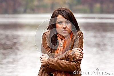 Young woman feeling cold Stock Photo