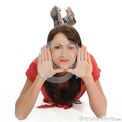 Young Woman Framing Face with Hands Stock Photo