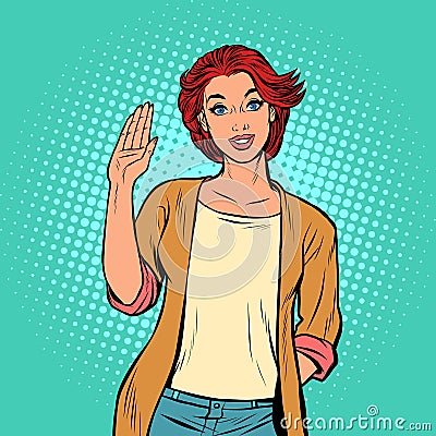 Young woman gesture Hello Vector Illustration