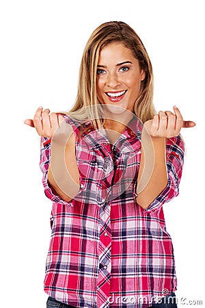 Young woman gesturing: come on Stock Photo