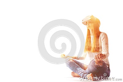 Young woman with glasses of virtual reality. Future technology concept. Modern imaging technology. Stock Photo