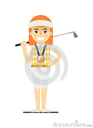 Young woman golfer with golf club Vector Illustration
