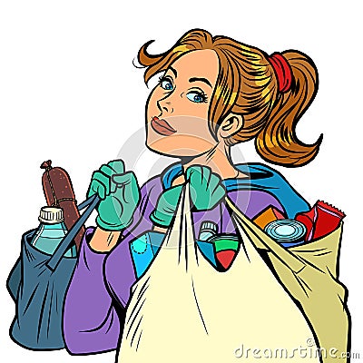 Young woman with grocery bags Vector Illustration