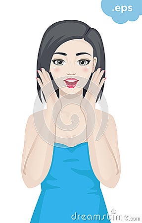 A young woman is happily surprised. Vector Illustration