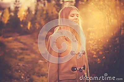 Young Woman happy smiling harmony with nature Stock Photo