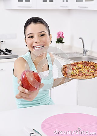 Young woman has selected apple Stock Photo