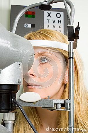 Young woman having eye test Stock Photo