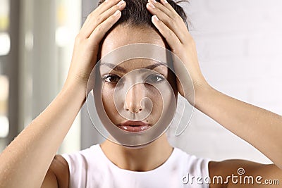 Young woman having headache Stock Photo