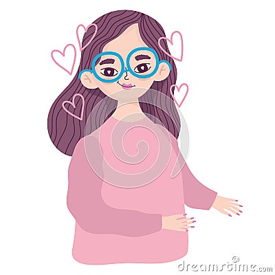 young woman hearts love romantic portrait cartoon Vector Illustration