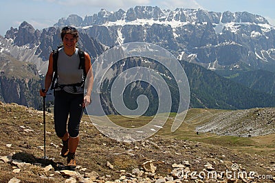 Young woman hiking in the mountains Stock Photo