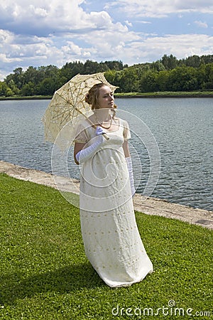 Young woman in historical dress Stock Photo