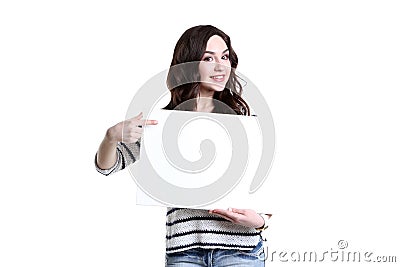 Young woman holding board Stock Photo