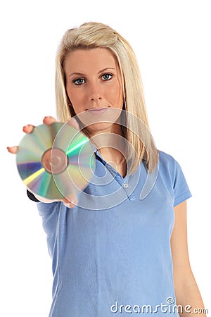 Young woman holding a DVD Stock Photo