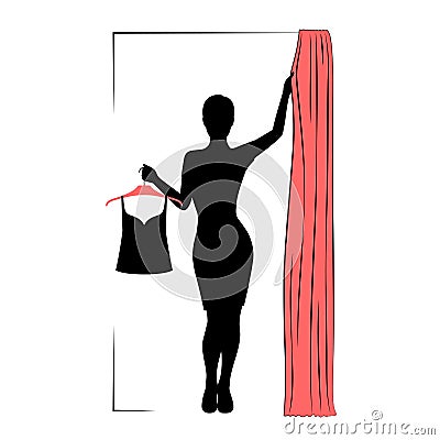 Woman silhouette in fitting room, modern shopping Vector Illustration