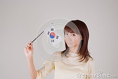 Young woman holding Korean flag Stock Photo