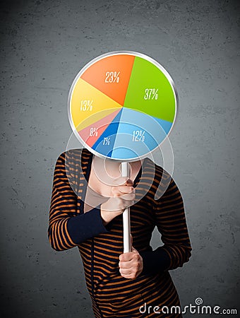 Young woman holding a pie chart Stock Photo