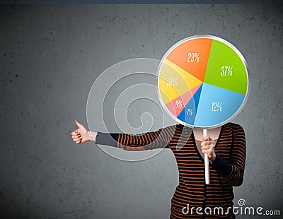 Young woman holding a pie chart Stock Photo