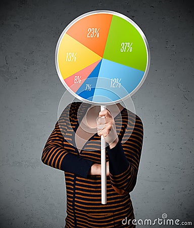 Young woman holding a pie chart Stock Photo