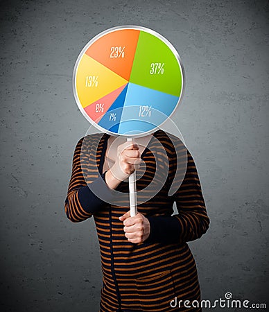 Young woman holding a pie chart Stock Photo