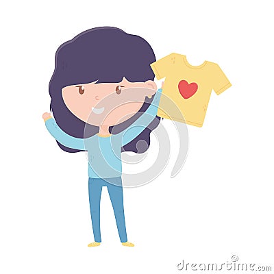 Young woman holding shirt love charity and donation Vector Illustration