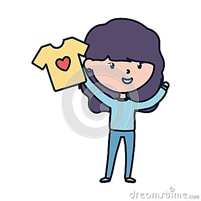 Young woman holding shirt love charity and donation Vector Illustration