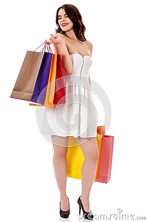 Young woman holding small empty shopping bags Stock Photo