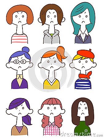 Young woman illustration set 1 angry face Vector Illustration