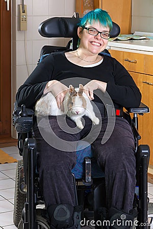 Young woman with infantile cerebral palsy. Stock Photo