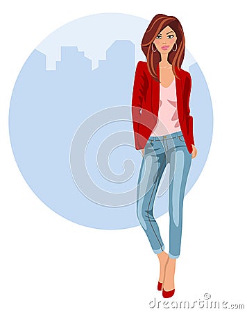 Young woman in jeans and heels Stock Photo