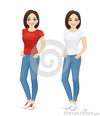 Young woman in jeans Vector Illustration