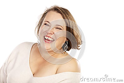 Young woman laughs close up Stock Photo