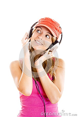 Young woman listen music Stock Photo