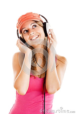 Young woman listen music Stock Photo